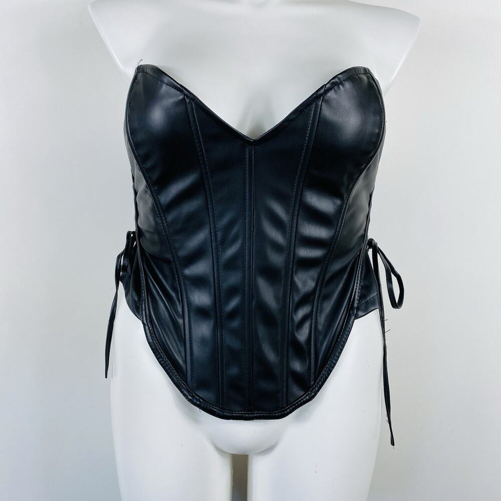 Like An Angel Bustier 3X Black Heart Sweetheart Top Faux Leather Zip Biker Goth